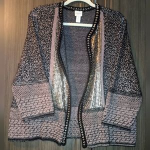 Chico's Metallic Sequinned Embellished Cardigan, 3 (XL)